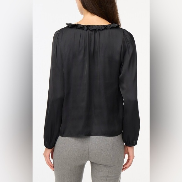 J. Crew Black Ruffle Long Sleeve Flowy Satin Blouse Size Large - Picture 8 of 8